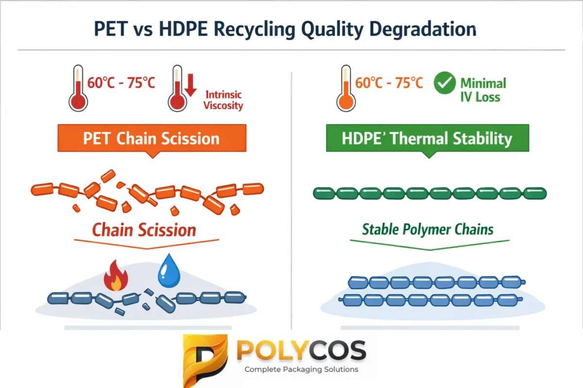 PET vs HDPE recycling quality degradation.