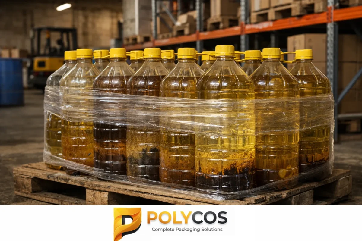HDPE food bottles showing oxidation damage